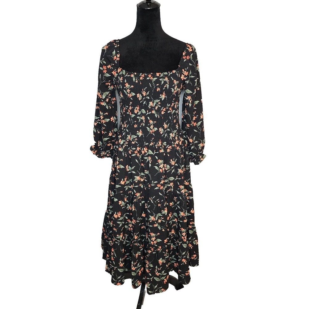 BALTIC BORN Large Marta Midi Floral Multicolor Smocked Dress Cottagecore Boho